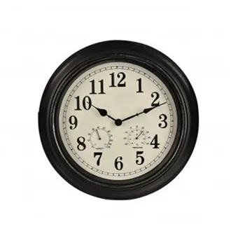 Clock UH black thermometer/pressure gauge outside. dia. 40 cm