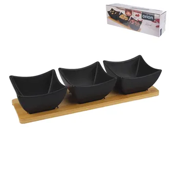 A bowl of portions. + bamboo tray serving set BLACK