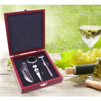 Set wine stainless steel / wood 4 pieces O0065
