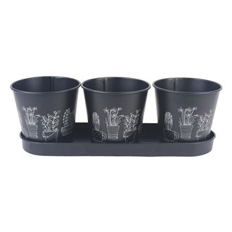 Set of 3 flower pots with a tray K2601-19
