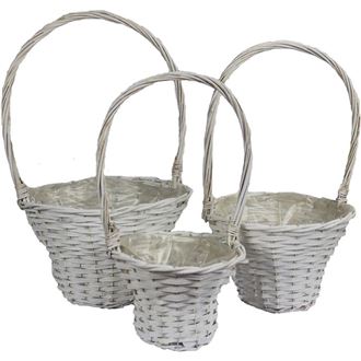 Round basket white, 3pcs P0583-01