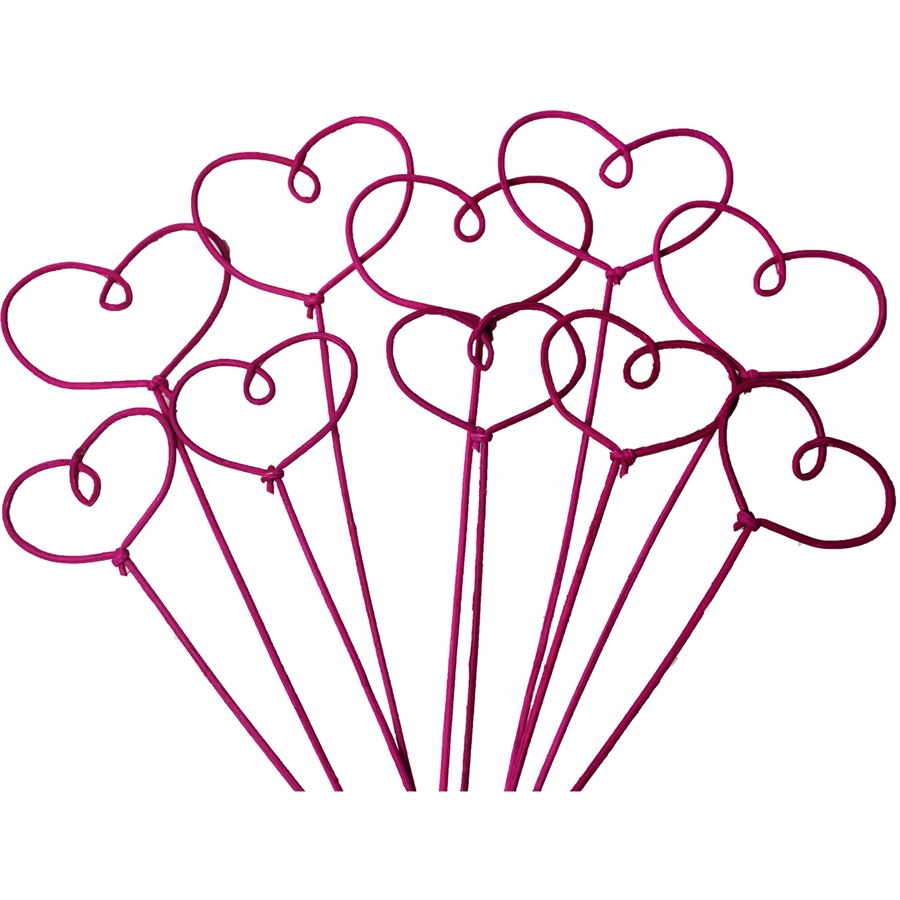 Heart from rattan core, on the stick, 10 pcs - fuchsie 381951-23