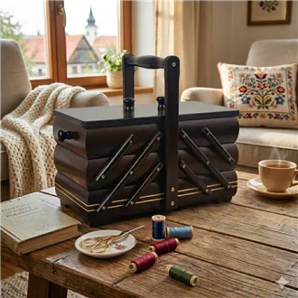 Sewing box dark brown wooden, small 0960007