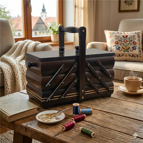 Sewing box dark brown wooden, small 0960007