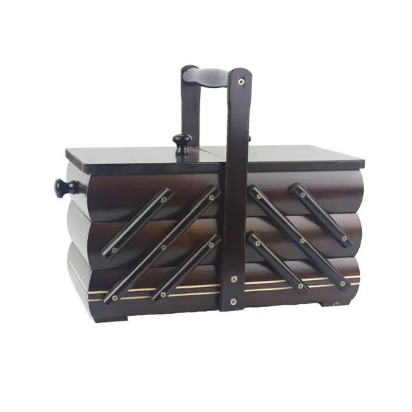 Sewing box dark brown wooden, small 0960007