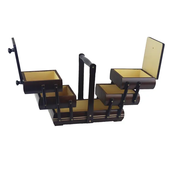 Sewing box dark brown wooden, small 0960007
