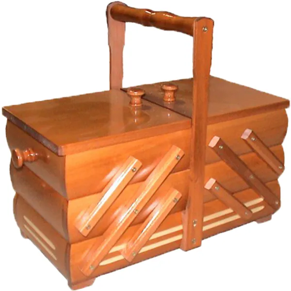 Sewing box light brown wooden, medium 0960009