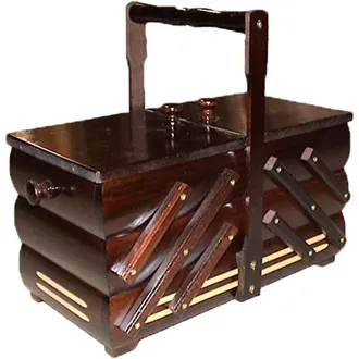 Sewing box dark brown, wooden, medium 0960010