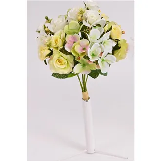 bouquet of mini roses, hydrangea 35 cm white yellow