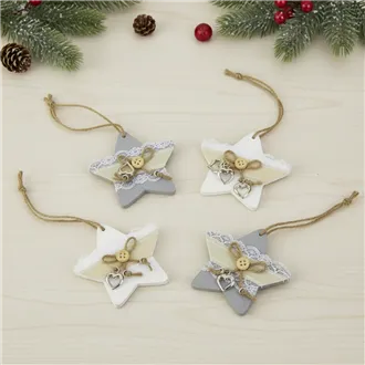 Wooden dekoration star, 8pcs D0504