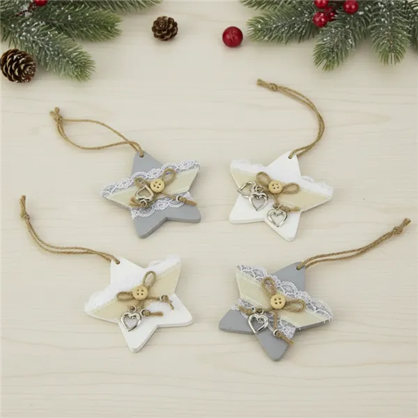Wooden dekoration star, 8pcs D0504