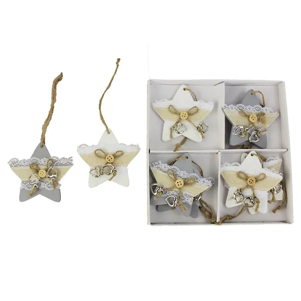 Wooden dekoration star, 8pcs D0504