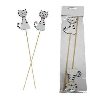 Cat decoration on stick, 2 pcs D5082