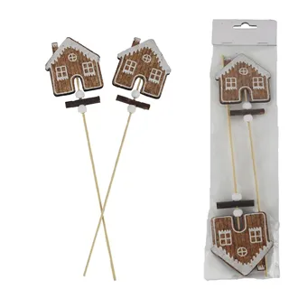 Decorative gingerbread house on stick, 2 pcs D5687