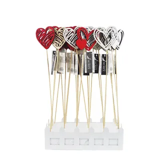 Heart deco on stick, 24 pcs D6157