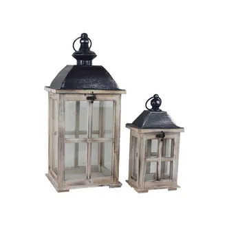 Wooden Lantern S/2 D7216