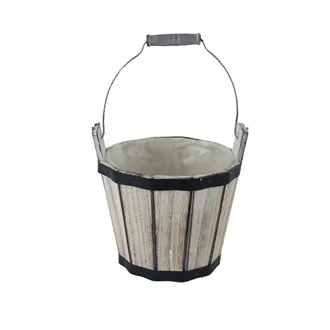 Wooden bucket with plastic for planting D7413/2
