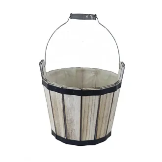 Wooden bucket with plastic for planting D7413/3