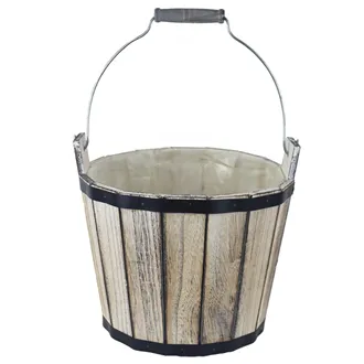 Wooden bucket with plastic for planting D7413/5