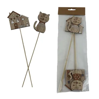  Cat, House on Stick, 4 pcs D7771