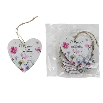 Hanging decorative heart with inscription Pro paní učitelku, 10 pcs D7879