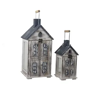 Wooden Lantern S/2 D7909