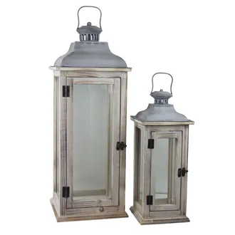 Wooden Lantern S/2 D7914