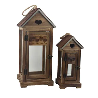 Wooden Lantern S/2 D7920