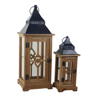 Wooden Lantern S/2 D7921
