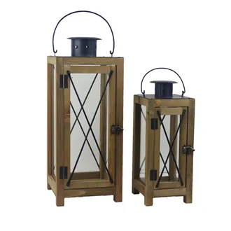 Wooden Lantern S/2 D7927