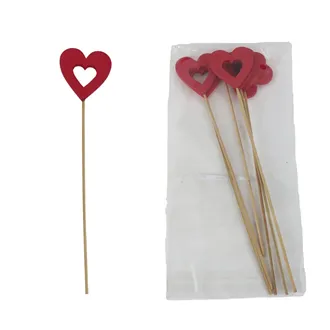Heart deco on stick 6 pcs D7974