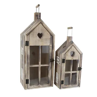 Wooden Lantern S/2 D8338