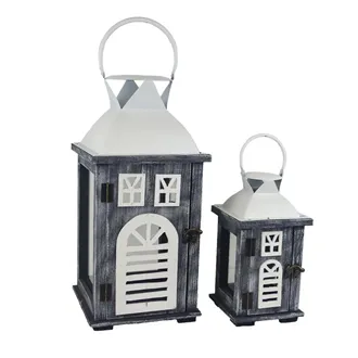 Wooden Lantern S/2 D8342