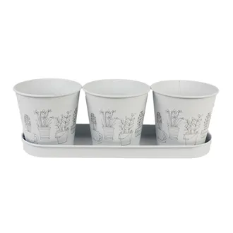 Set of 3 flower pots with a tray K2601-01 