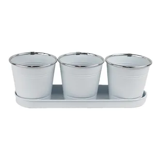 Set of 3 flower pots with a tray K3005-01