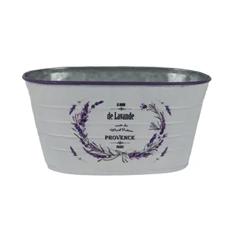 Tin flower pot lavender motif oval K4596/1