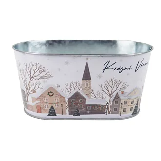 Christmas Oval Tin Flower Pot K4996/1