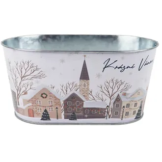 Christmas Oval Tin Flower Pot K4996/2