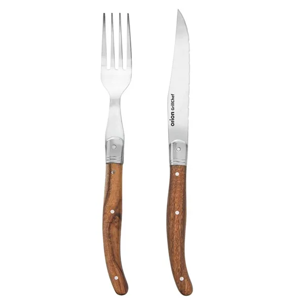 Steak Knife + Fork set stainless steel / wood O0077