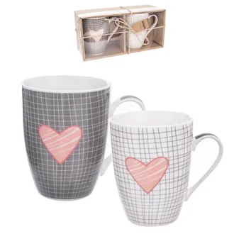 Pink HEART mug, 2 pcs O0185 