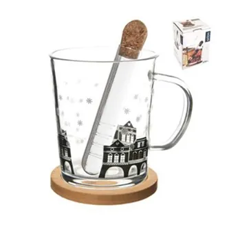 Mug glass/bamboo saucer+infuser DOMKY 0.42 l O0270