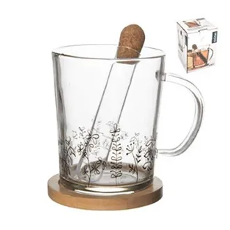Mug glass/bamboo saucer+infuser LOUKA 0.42 ll O0271