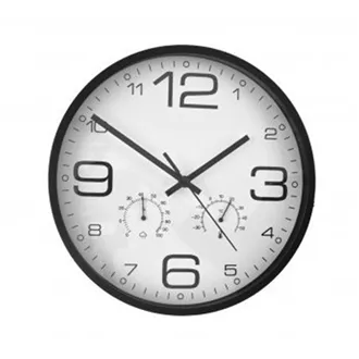Metal wall clock temperature/humidity black dia. 33 cm