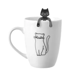 Porcelain mug + spoon cat O0577