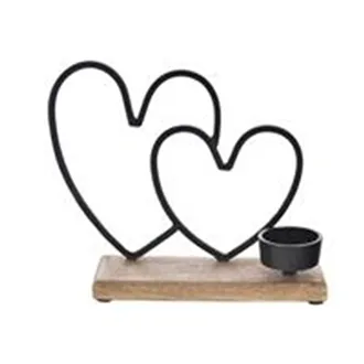 Candlestick mango/metal heart17x6x20 cm
