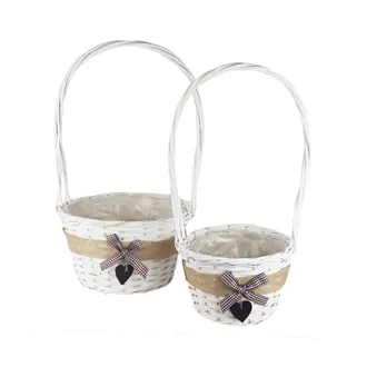 Plastic lined flower pot white, S/2 P2029