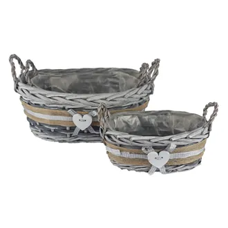 Plastic lined flower pot grey, S/3 P2041
