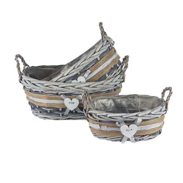 Plastic lined flower pot grey, S/3 P2041