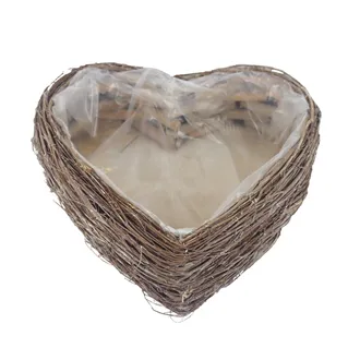 Wicker heart with plastic liner for planting P2498/B