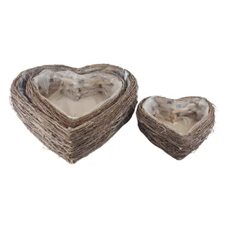 Wicker heart with plastic liner for planting S/3 P2498